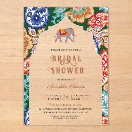 Vibrant Indian Folk Art Elephant Bridal Shower アクリル招待状