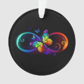 Vibrant infinity with rainbow butterfly on black オーナメント (正面)