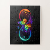 Vibrant infinity with rainbow butterfly on black ジグソーパズル (縦)