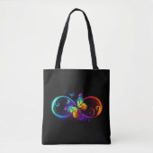 Vibrant infinity with rainbow butterfly on black トートバッグ (正面)