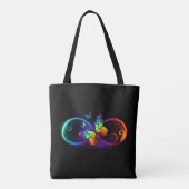 Vibrant infinity with rainbow butterfly on black トートバッグ (裏面)