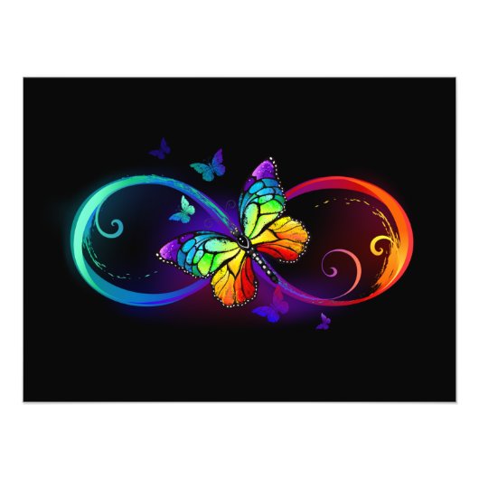 Vibrant infinity with rainbow butterfly on black フォトプリント            (正面)