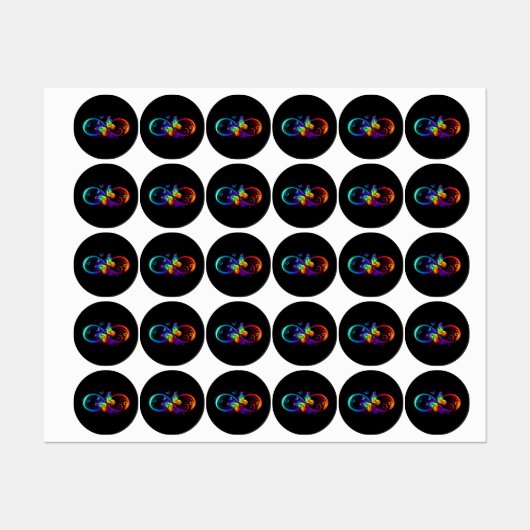 Vibrant infinity with rainbow butterfly on black ラベル (シート)