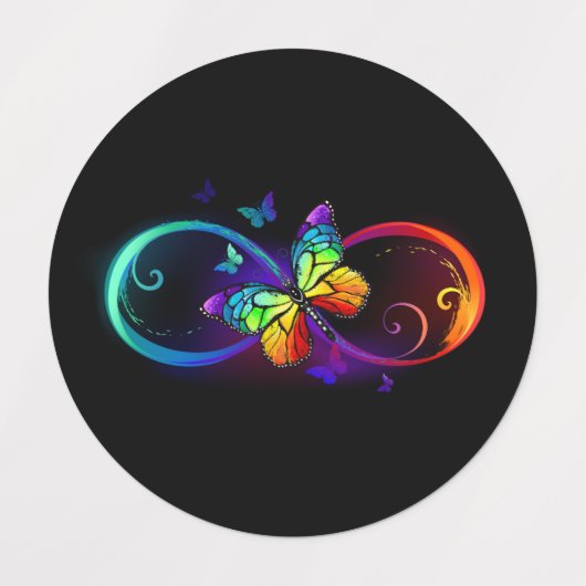 Vibrant infinity with rainbow butterfly on black ラベル (デザイン1)