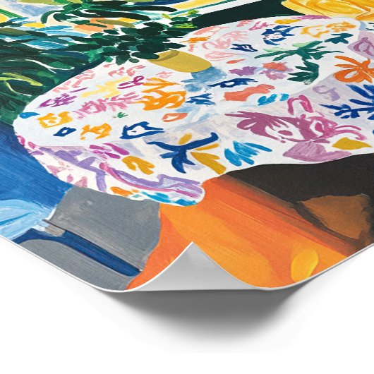 Vibrant Interior Scene with Floral Tablecloth Post ポスター (角)