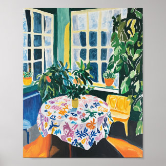 Vibrant Interior Scene with Floral Tablecloth Post ポスター