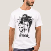 Vibrant Japanese Geisha Oni Mask Graphic Tee Tシャツ (正面)