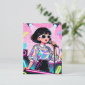 Vibrant Japanese Karaoke Pop Art Girl ポストカード (スタンド正面)