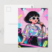 Vibrant Japanese Karaoke Pop Art Girl ポストカード (正面/裏面)