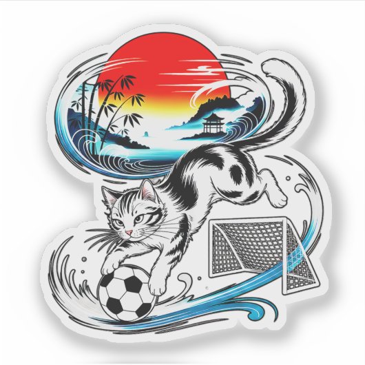 Vibrant Japanese Soccer Cat - For anime art fans シール (正面)