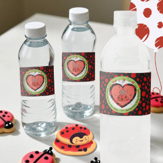Vibrant Ladybug Polka Dot Water Bottle Label  ペットボトルラベル