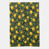 Vibrant Lemon Citrus Tree Pattern キッチンタオル (縦)