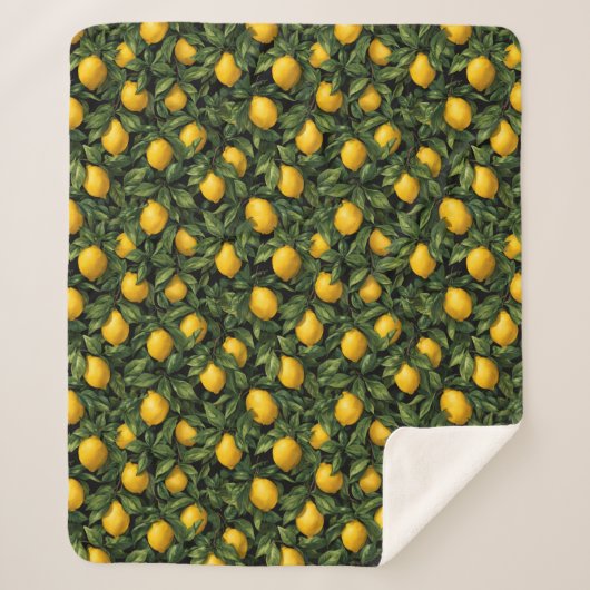 Vibrant Lemon Citrus Tree Pattern シェルパブランケット (正面)