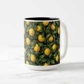 Vibrant Lemon Citrus Tree Pattern ツートーンマグカップ (正面右)