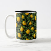 Vibrant Lemon Citrus Tree Pattern ツートーンマグカップ (左)