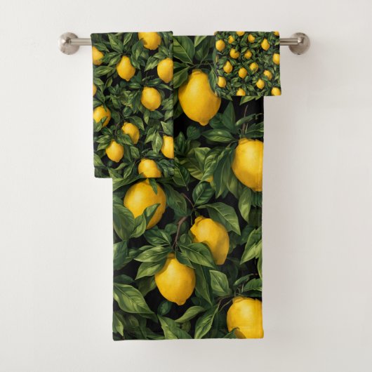 Vibrant Lemon Citrus Tree Pattern バスタオルセット (インサイチュ)