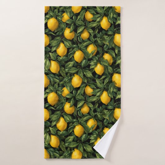 Vibrant Lemon Citrus Tree Pattern バスタオル (バスタオル)