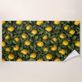 Vibrant Lemon Citrus Tree Pattern ビーチタオル