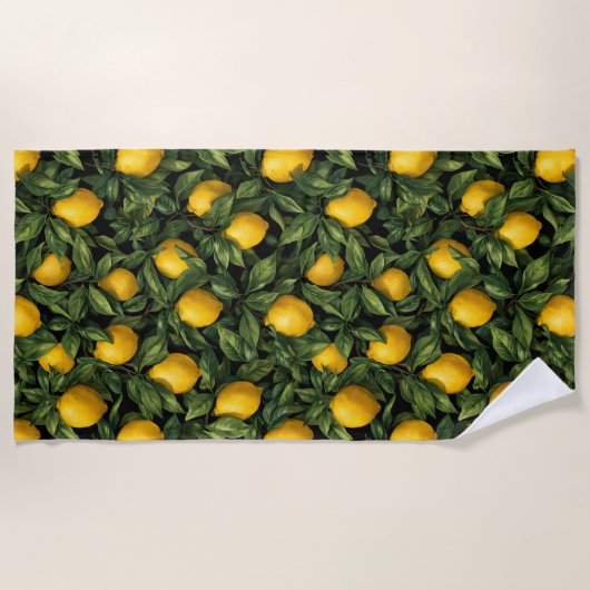 Vibrant Lemon Citrus Tree Pattern ビーチタオル (正面)