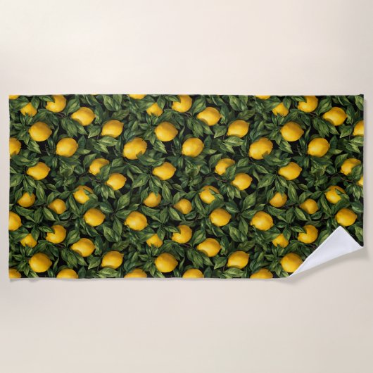 Vibrant Lemon Citrus Tree Pattern ビーチタオル (正面)