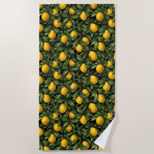 Vibrant Lemon Citrus Tree Pattern ビーチタオル (正面)