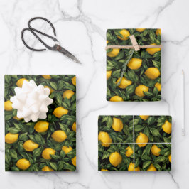 Vibrant Lemon Citrus Tree Pattern ラッピングペーパーシート