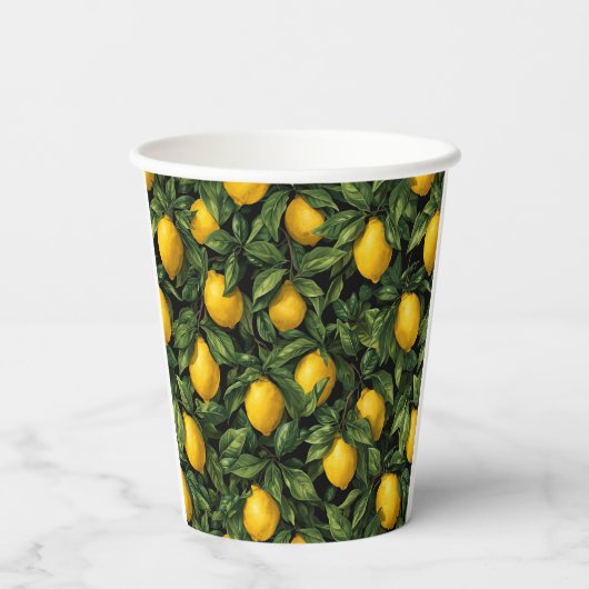 Vibrant Lemon Citrus Tree Pattern 紙コップ (裏面)