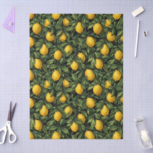 Vibrant Lemon Citrus Tree Pattern 薄葉紙 (クラフト)