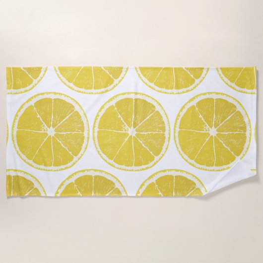 Vibrant Lemon Slice Pattern Summer Beach Towel ビーチタオル (正面)
