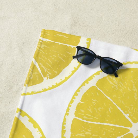 Vibrant Lemon Slice Pattern Summer Beach Towel ビーチタオル (インサイチュ)
