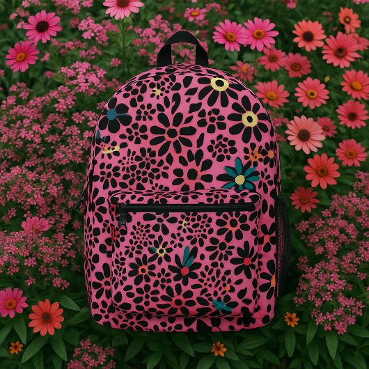Vibrant Leopard Print Inspired Floral Pattern  プリントバックパック