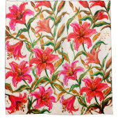"Vibrant Lily Bloom: Impasto Floral Pattern" シャワーカーテン (正面)