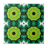 Vibrant Lime Green Black & White Geometric Pattern タイル (正面)