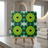 Vibrant Lime Green Black & White Geometric Pattern タイル