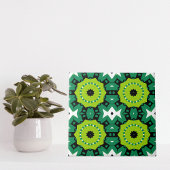 Vibrant Lime Green Black & White Geometric Pattern タイル