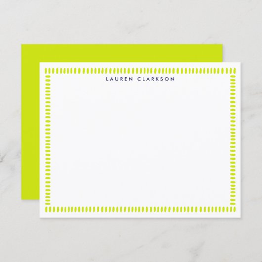 Vibrant Lime Hand Painted Striped Frame Note Card 招待状 (正面/裏面)