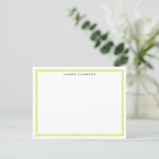 Vibrant Lime Hand Painted Striped Frame Note Card 招待状 (スタンド正面)