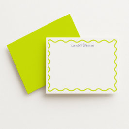 Vibrant Lime Wavy Frame Note Card 招待状