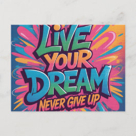 Vibrant "Live Your Dream" Graffiti Wall Art ポストカード