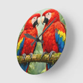 “Vibrant Macaw Parrot Wall Clock |  ラウンド壁時計 (傾斜)