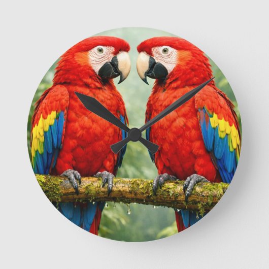 “Vibrant Macaw Parrot Wall Clock |  ラウンド壁時計 (正面)