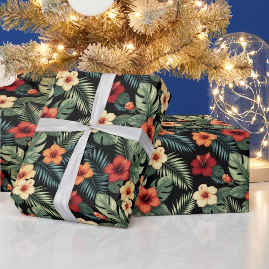 Vibrant Magenta Hibiscus Tropical Florals ラッピングペーパー (クリスマス)