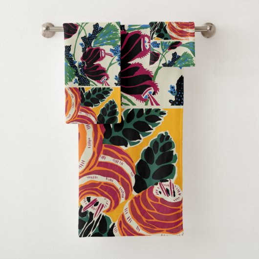 Vibrant Magenta & Orange Abstract Flower Art バスタオルセット (インサイチュ)
