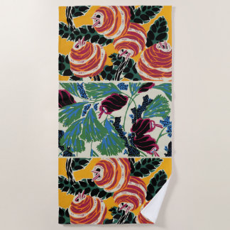 Vibrant Magenta & Orange Abstract Flower Art ビーチタオル