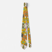 Vibrant Magenta & Orange Art Deco Flower Art ネクタイ (正面)