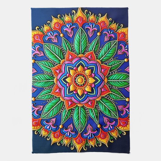 Vibrant Mandala Artistry キッチンタオル (縦)