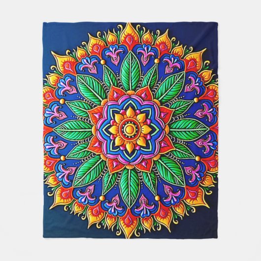 Vibrant Mandala Artistry フリースブランケット (正面)
