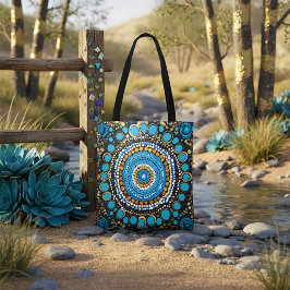 Vibrant Mandala Dot Pattern Tote Bag with Blue and トートバッグ