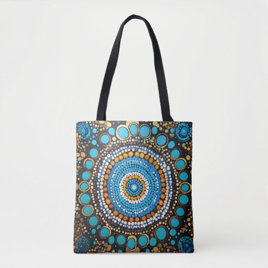 Vibrant Mandala Dot Pattern Tote Bag with Blue and トートバッグ (正面)