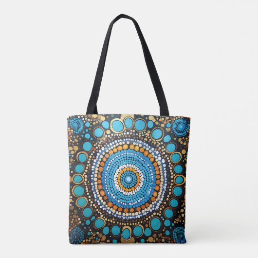 Vibrant Mandala Dot Pattern Tote Bag with Blue and トートバッグ (裏面)